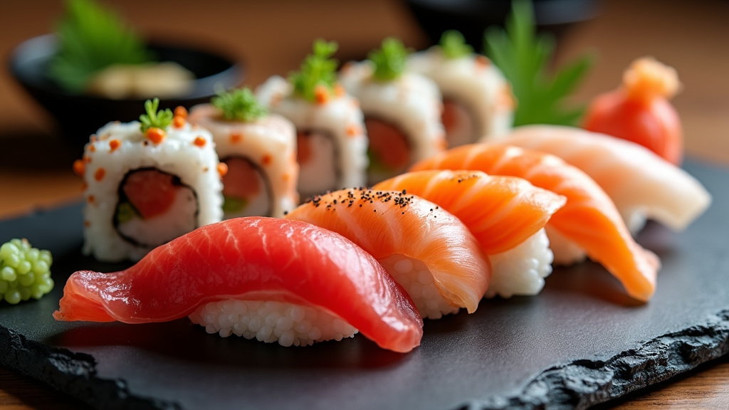 Assortiment de sushis, sashimi et makis